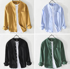 Fashion Stand-Up Collar Solid Color Simple Youth Long-Sleeved Cotton Shirt - ProTrendyz