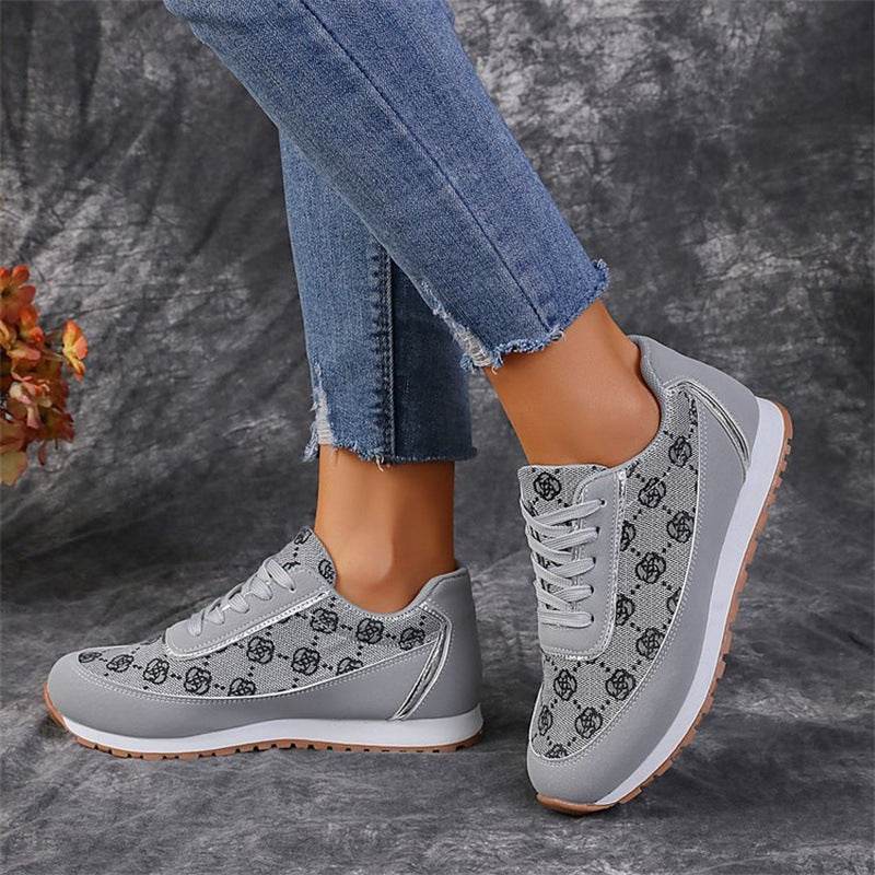 Flower Print Lace-up Sneakers Casual Fashion Lightweight Breathable Walking Running Sports Shoes Women Flats - ProTrendyz