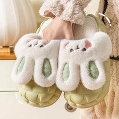 Cute Rabbit Shoes Winter Fuzzy Slippers Women Detachable Washable House Shoes - ProTrendyz