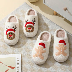 Christmas Home Slippers Cute Cartoon Santa Claus Cotton Slippers For Women And Men Couples Winter Warm Furry Shoes - ProTrendyz