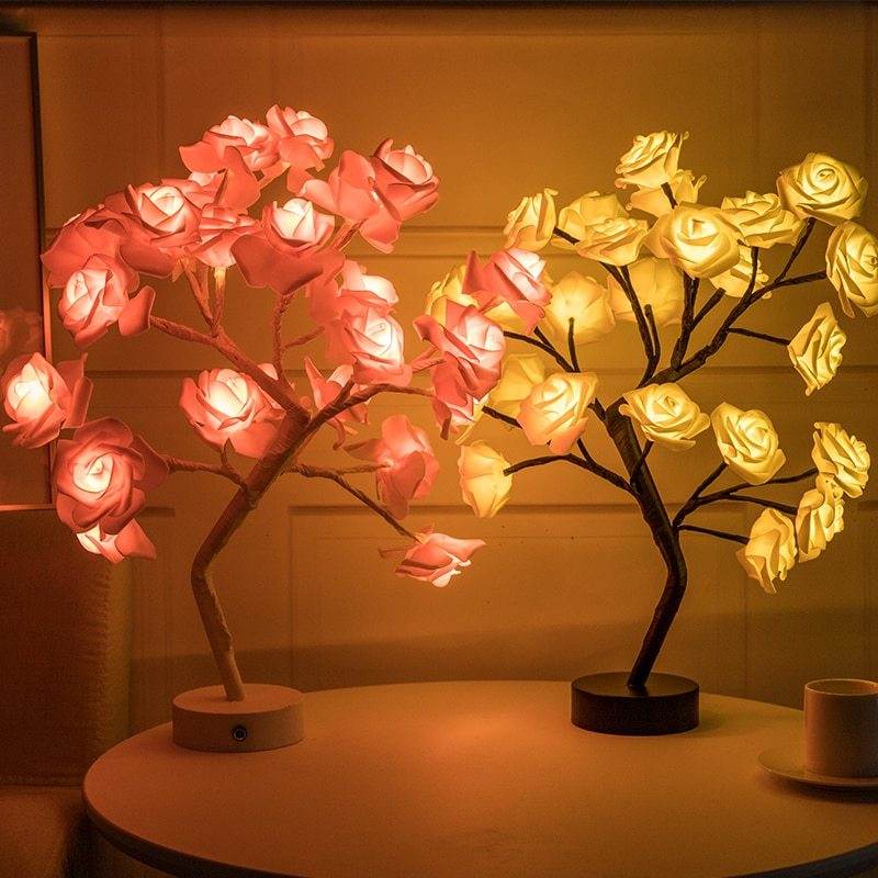 Rose Flower Lamp USB Battery Operated LED Table Lamp Bonsai Tree Night Lights Garland Bedroom Decoration Lights Home Decor - ProTrendyz