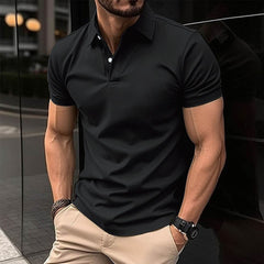 Summer Short Sleeve Polo Shirt Men Solid Color Button Lapel Button Top - ProTrendyz