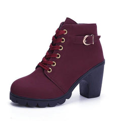 Chunky Block Heel Boots Buckle Ankle Boots Women Shoes - ProTrendyz