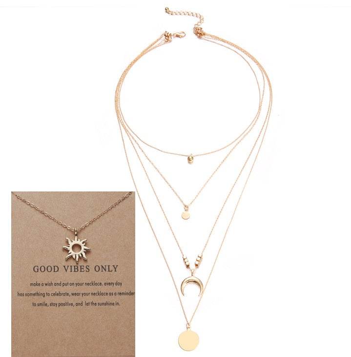 Multi-layer Moon Pendant Necklaces for Women Bohemian Wafer Elegant Necklace - ProTrendyz