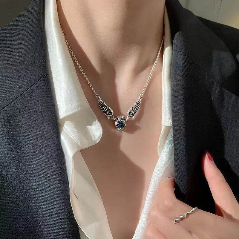 Vintage Gothic Heart Crown Angel Wings Pendant Necklaces For Women Fashion Exquisite Love Shape Clavicle Chain Choker Jewelry Fashion Jewelry - ProTrendyz