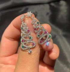 New Full Inlaid Colorful Zircon Christmas Tree Tassel Earrings Women's Fashion Personality Earrings Party Jewelry Christmas Gift - ProTrendyz