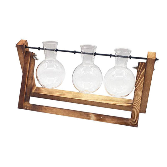 Swing Wooden Stand Hydroponic Plant Container Glass Vase - ProTrendyz