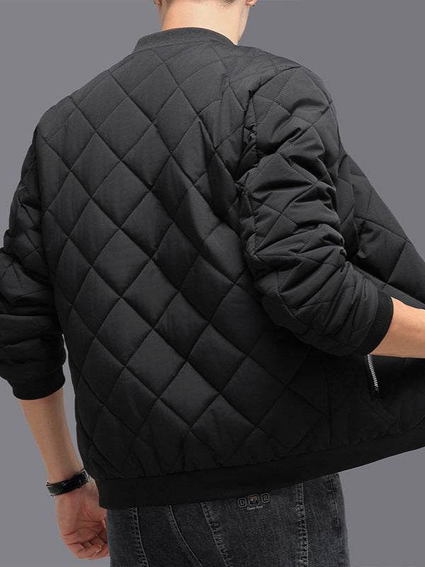 Fashion Rhombic-sewing Design Cotton Coat Winter Warm Thickened Baseball Jacket Casual Solid Color Outwear Clothing For Men - ProTrendyz