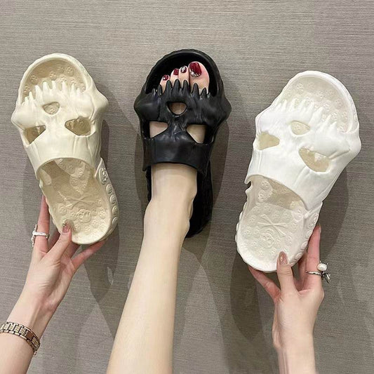 Personalized Skull Design Halloween Slippers Bathroom Indoor Outdoor Funny Slides Beach Shoes - ProTrendyz