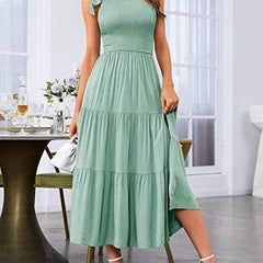 New Summer Fashion Women's One-shoulder Pleated Layered Hem Split Dress - ProTrendyz