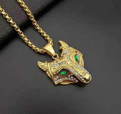 Men Stainless Steel Necklace Gold Color Viking Wolf Head Necklace Pendant With Chain Iced Out Norse Talisman Ethnic Jewelry - ProTrendyz