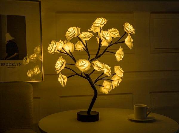 Rose Flower Lamp USB Battery Operated LED Table Lamp Bonsai Tree Night Lights Garland Bedroom Decoration Lights Home Decor - ProTrendyz