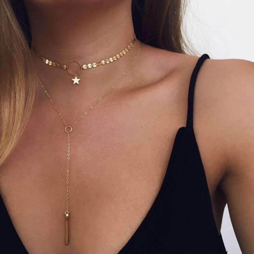 Star Goddess Duo Layering Choker Necklace - ProTrendyz