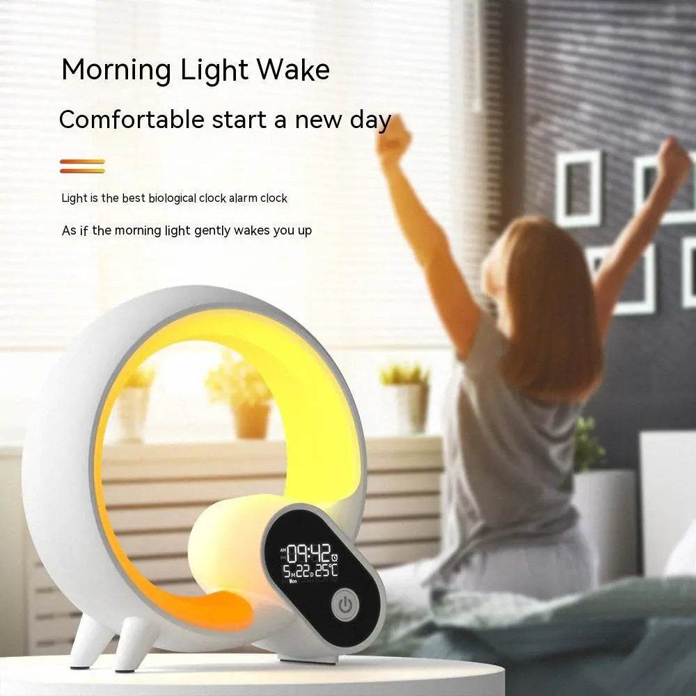 Creative Q Light Analog Sunrise Digital Display Alarm Clock Bluetooth Audio Intelligent Wake-up Q Colorful Atmosphere Light - ProTrendyz