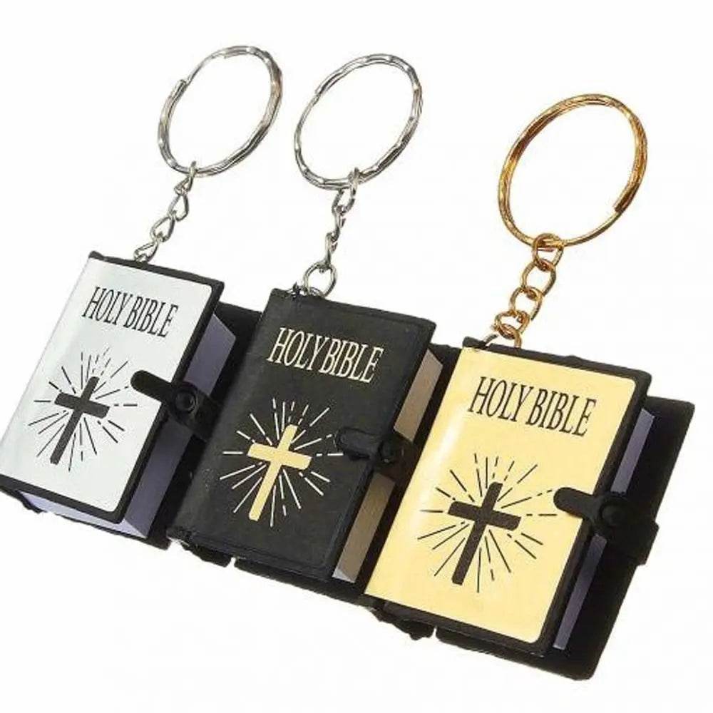 Mini English HOLY BIBLE Key Chains Real Paper Readable Bible Christian Keyrings Car Key Chains Bag Ornaments Religious Jewelry - ProTrendyz