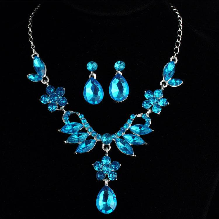 Foreign trade explosion bride alloy diamond necklace earrings set wedding jewelry and jewelry accessories - ProTrendyz