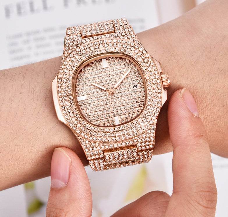 Mens Watches Luxury Brand Fashion Diamond Date Quartz Watch - ProTrendyz