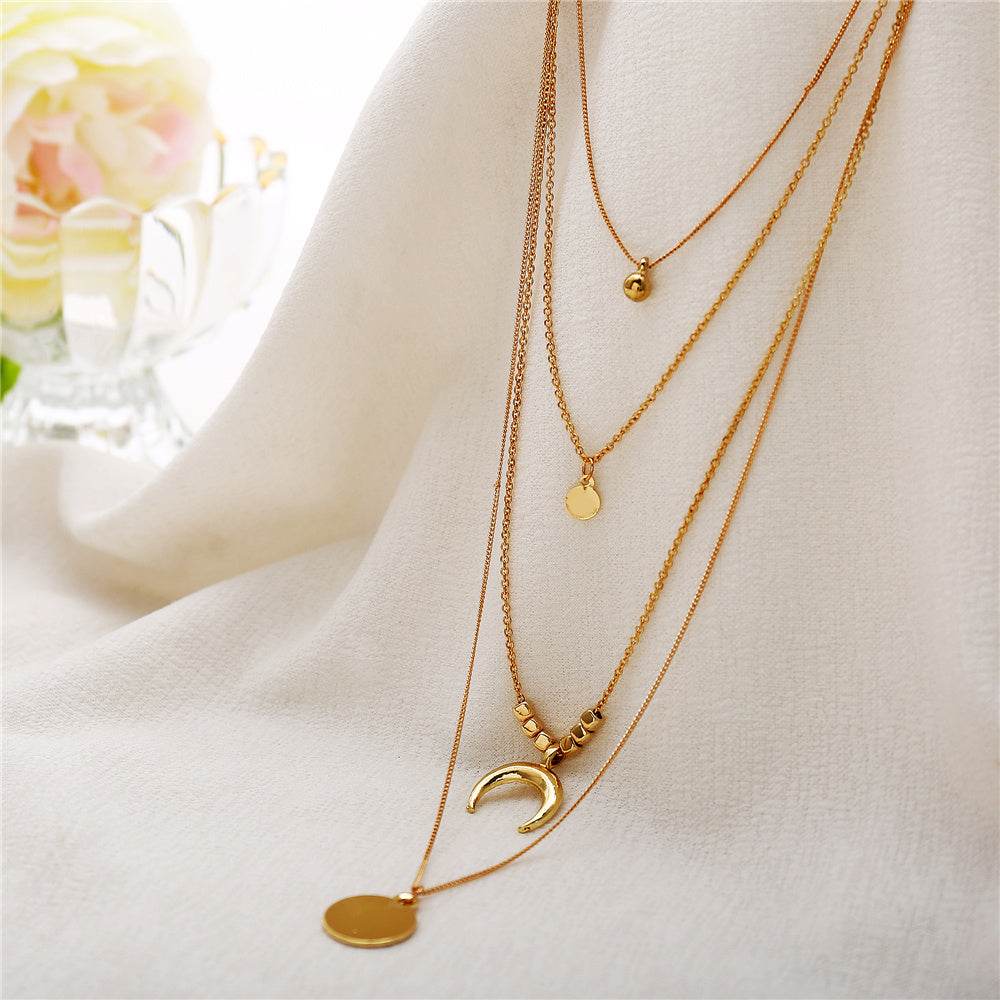 Multi-layer Moon Pendant Necklaces for Women Bohemian Wafer Elegant Necklace - ProTrendyz