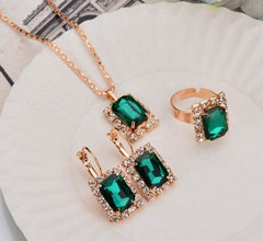 The Crystal Set Necklace Earring Ring Three-piece Set - ProTrendyz