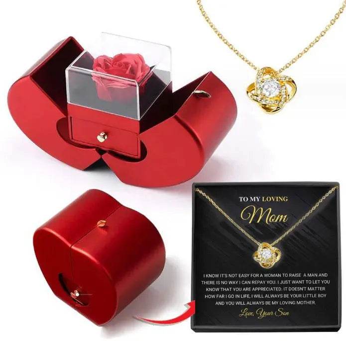 Fashion Jewelry Box Red Apple Christmas Gift Necklace Eternal Rose For Girl Mother's Day Valentine's Day Gifts With Artificial Flower Rose Flower Jewelry Box US - ProTrendyz