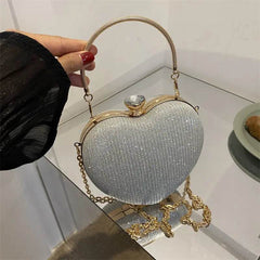 Evening Clutch Bag Women Bag Shiny Handbag Heart Shape Metal Clutches Bag Fashion Chain Shoulder Crossbody Bag Luxury Lady Purse Valentines Day Outfit - ProTrendyz