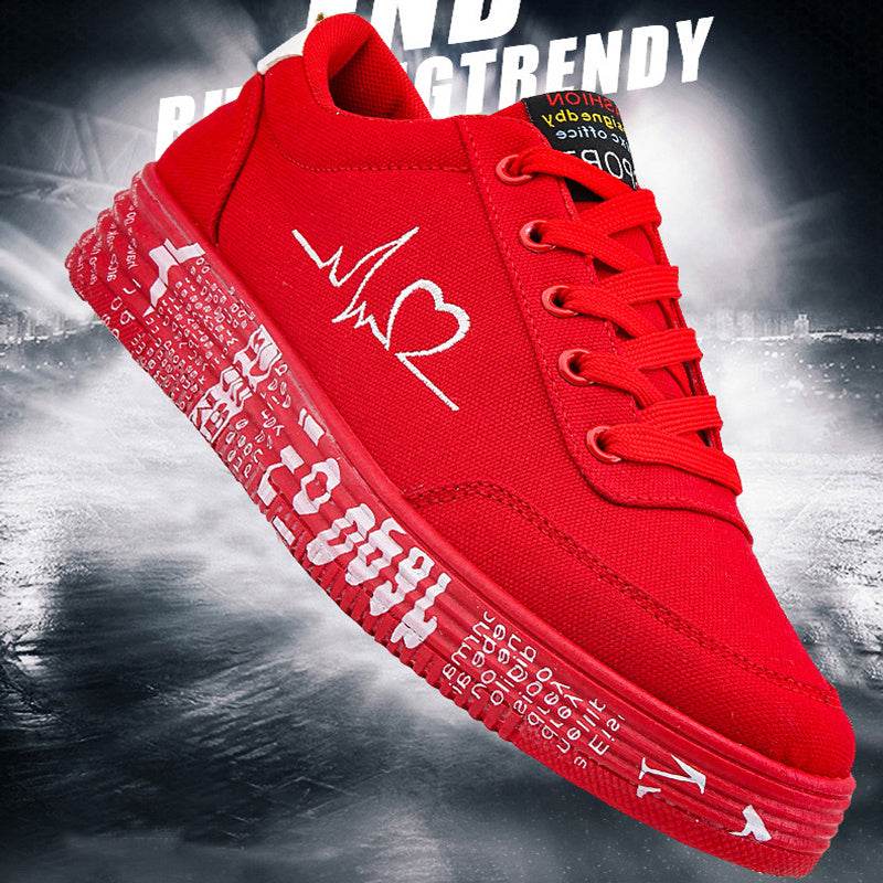 Love Print Canvas Shoes Women Men Flats Lace-up Casual Shoes Lover Sports Shoes Valentines Day - ProTrendyz