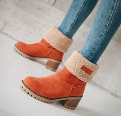 Mid-Tube Thick Heel Suede Snow Boots - ProTrendyz