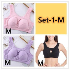 Plus Size Women Bra Ladies Cotton Quake-Proof Underwear Sleep Tops No Buckles Non Wire Lingerie With Removable Padded - ProTrendyz