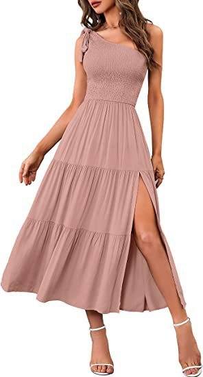 New Summer Fashion Women's One-shoulder Pleated Layered Hem Split Dress - ProTrendyz