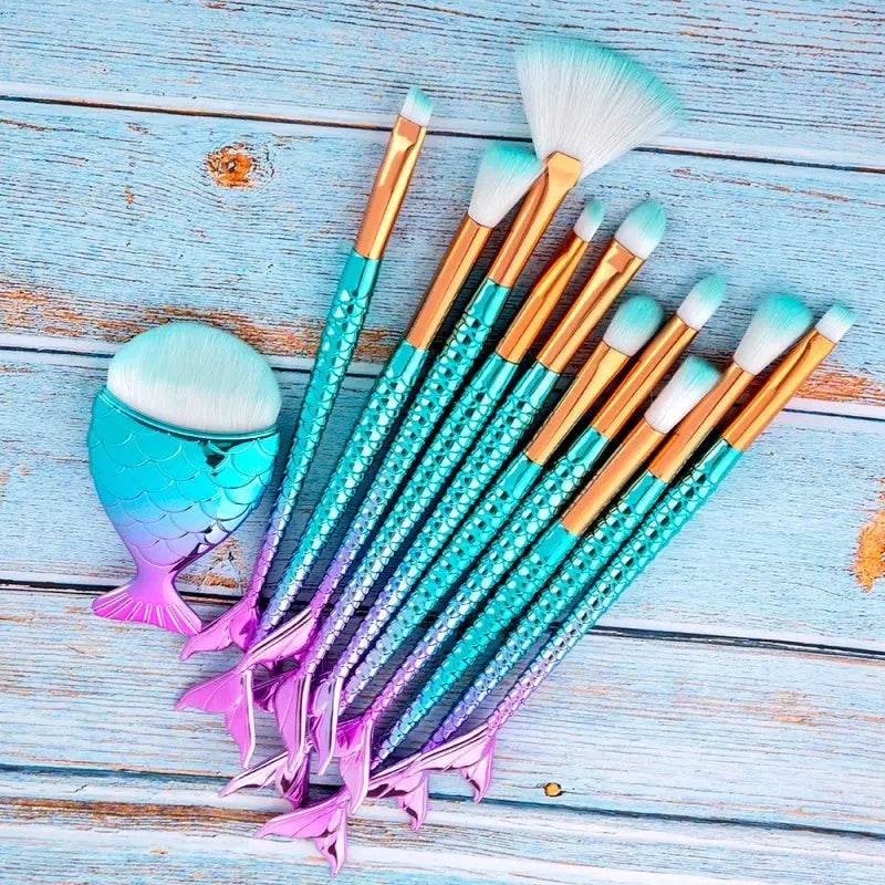 11pcs Makeup Brushes Kit Maquiagem Maquillaje New Mermaid Foundation Eyebrow Eyeliner Cosmetic Makeup Brushes US - ProTrendyz