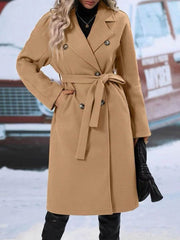 Lapel Double-breasted Trench Coat With Belt Winter Fashion Solid Color Long Jacket Outwear Women Clothing - ProTrendyz