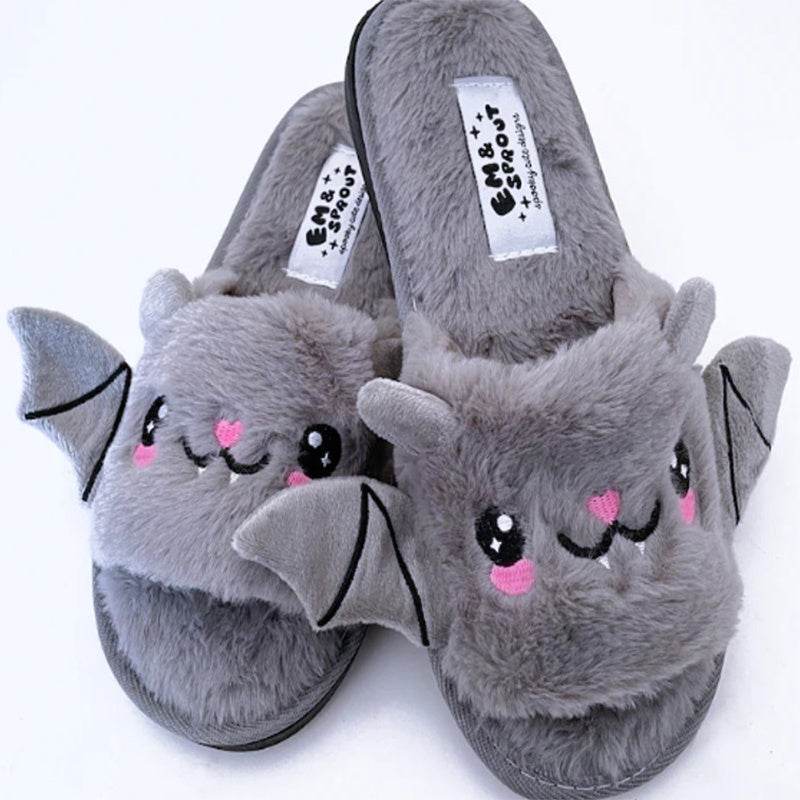 Halloween Shoes Cute Bat Slippers With Wings Winter Warm Home Slippers Women Men - ProTrendyz