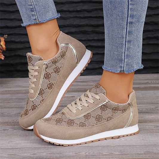 Flower Print Lace-up Sneakers Casual Fashion Lightweight Breathable Walking Running Sports Shoes Women Flats - ProTrendyz