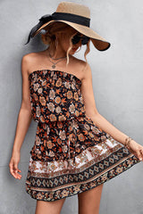 Women's Bohemian Floral Print Strapless Dress Summer Beach Dress - ProTrendyz