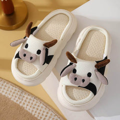 Cute Cartoon Cow Frog Slippers Linen Non-slip Shoes Indoor Garden Home Slippers - ProTrendyz