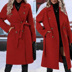 Lapel Double-breasted Trench Coat With Belt Winter Fashion Solid Color Long Jacket Outwear Women Clothing - ProTrendyz
