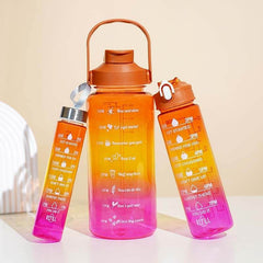 3-in-1 Gradient Color Motivational Water Bottles Set Plastic Straw Double Drink Translucent Outdoor Sports Bottle - ProTrendyz