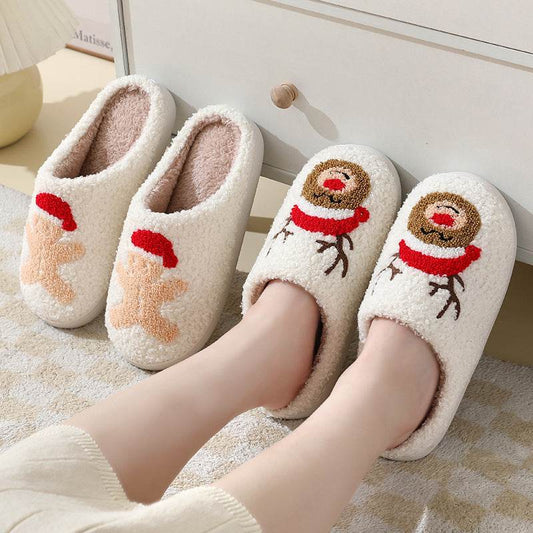 Christmas Home Slippers Cute Cartoon Santa Claus Cotton Slippers For Women And Men Couples Winter Warm Furry Shoes - ProTrendyz
