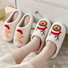 Christmas Home Slippers Cute Cartoon Santa Claus Cotton Slippers For Women And Men Couples Winter Warm Furry Shoes - ProTrendyz