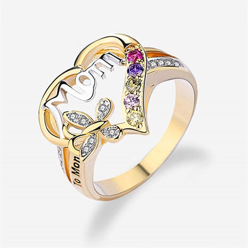 Mother's Day Gift Hollow Heart English Letter Love Mom Rhinestone Butterfly Finger Ring Jewelry Gift - ProTrendyz