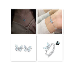 Fashion Blue Luminous Butterfly Necklace Bracelet Set For Glow In The Dark Women Clavicle Chain Choker Party Jewelry Set Gift - ProTrendyz
