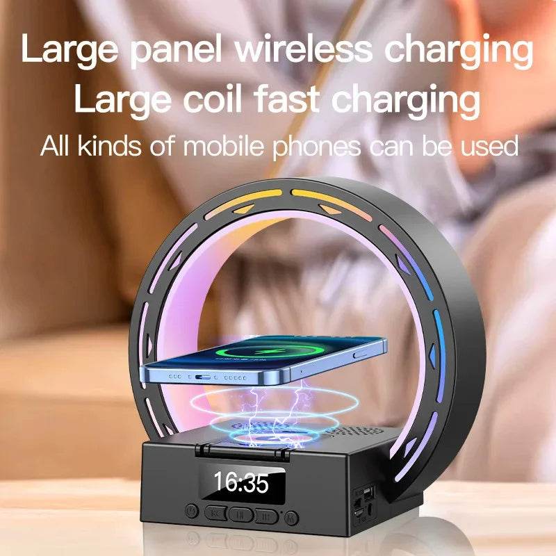 4 In 1 Wireless Bluetooth-compatible Speaker Charging Pad Bedside Lamp With Alarm Clock Wake-Up Light For Bedroom Support USB Drive TF Card - ProTrendyz