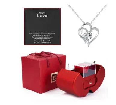 Fashion Jewelry Box Red Apple Christmas Gift Necklace Eternal Rose For Girl Mother's Day Valentine's Day Gifts With Artificial Flower Rose Flower Jewelry Box US - ProTrendyz