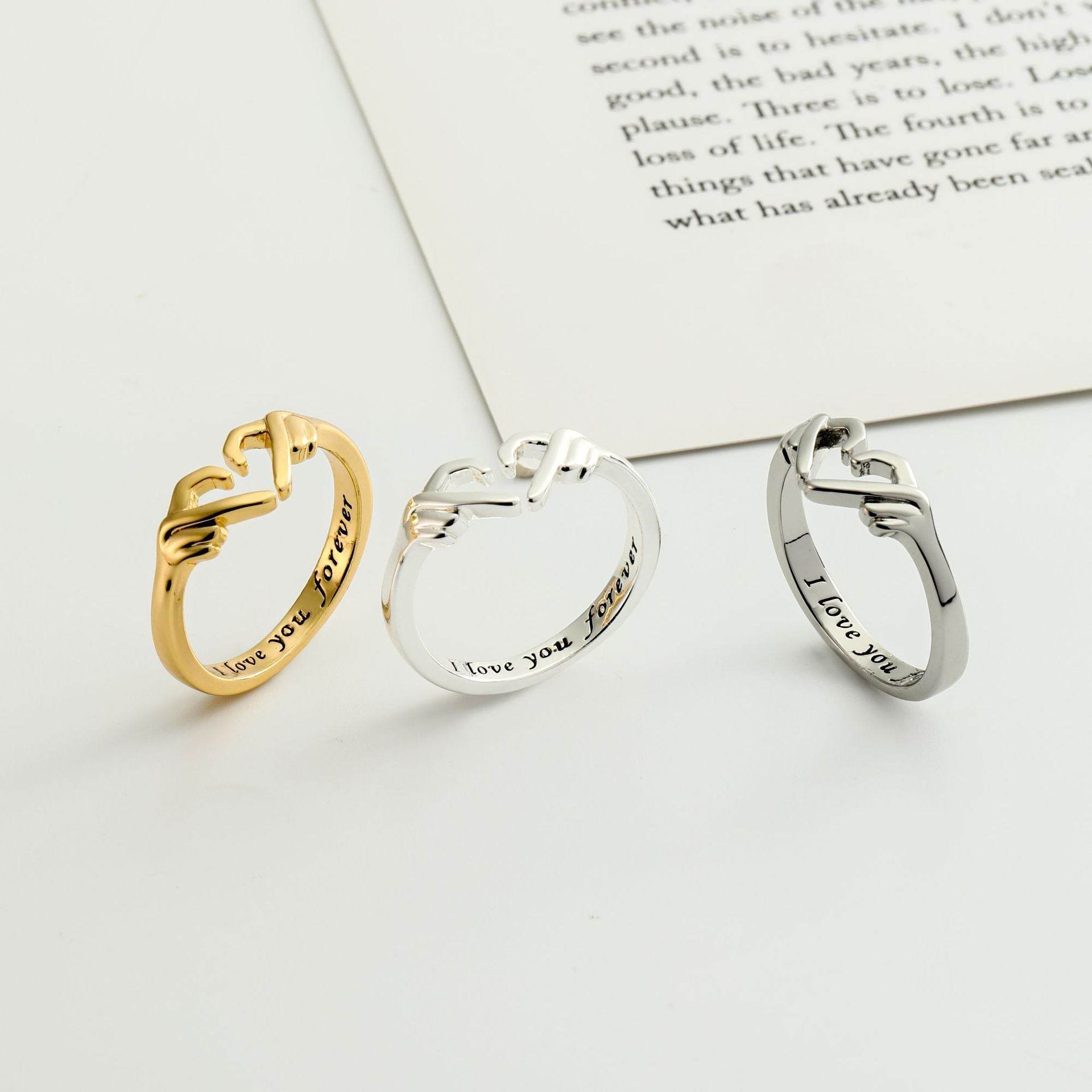 Romantic Heart Hand Hug Fashion Ring For Women Couple Jewelry Silver Color Punk Gesture Wedding Men Finger Accessories Gifts - ProTrendyz