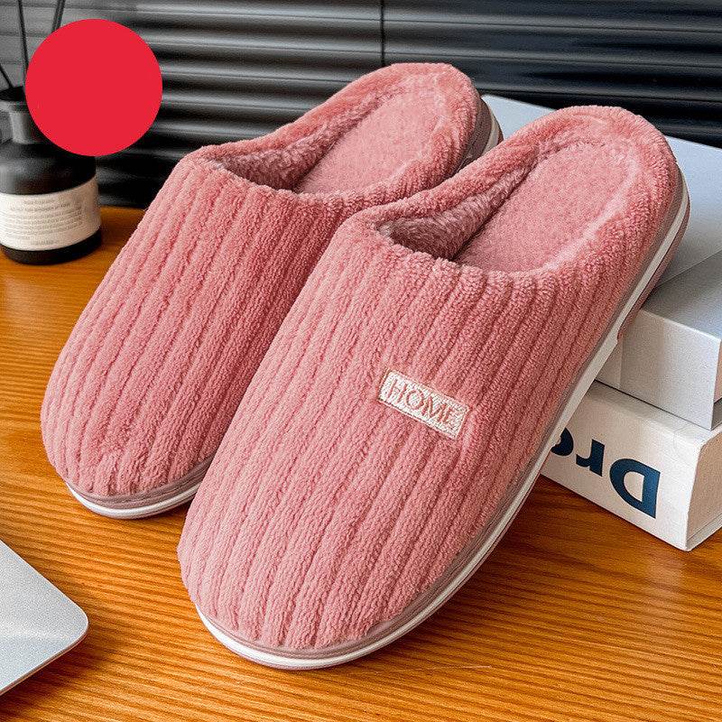 Solid Color Simple Cotton Slippers Winter Non-slip Home Warm Plush Slippers Household Indoor Couple Women's House Shoes - ProTrendyz