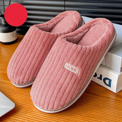 Solid Color Simple Cotton Slippers Winter Non-slip Home Warm Plush Slippers Household Indoor Couple Women's House Shoes - ProTrendyz