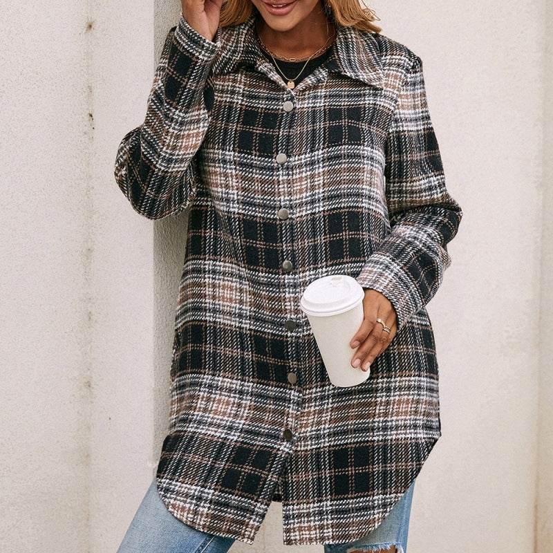 Women's Loose Casual Plush Plaid Shirt Jacket - ProTrendyz