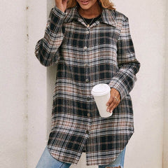 Women's Loose Casual Plush Plaid Shirt Jacket - ProTrendyz