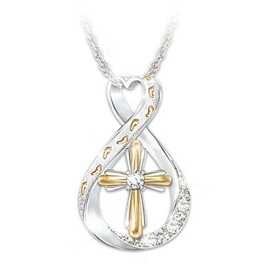 Cross Footprint Diamond Pendant Two Tone - ProTrendyz