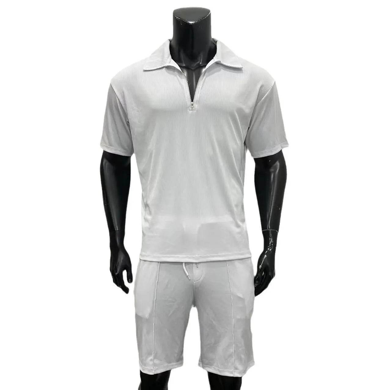 Summer Fashion Mens Clothing Men's Suits New Zipper Polo Casual Short Sleeve Drawstring Shorts Men's Set - ProTrendyz
